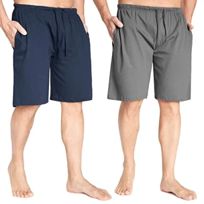 Abbildung von CityComfort Pyjama Shorts Herren, Kurze Schlafanzughose Herren mit Seitentaschen &amp; Elastischem Bund 2er Pack (Marine/Holzkohle, M)