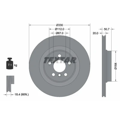 Abbildung von TEXTAR 92306805 Bremsscheibe 330 20 05/06 112 innenbelüftet beschichtet hochgekohlt ohne Radlager, Radbefestigungsbolzen, Radnabe