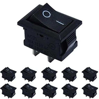 Abbildung von mmtrade 10 Stück ON/OFF Mini Kippschalter, Wippschalter 21x15mm, Schalter einrastbare mit Selbsthemmung schwarz, 10A/125V, 6A/250V