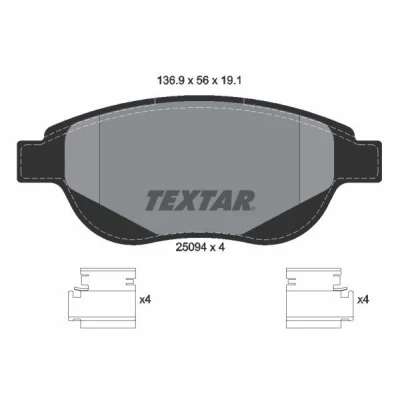 Abbildung von TEXTAR 2509401 Bremsbelagsatz nicht für Verschleißwarnanzeiger vorbereitet mit Zubehör PEUGEOT: 307 SW, Hatchback, CC, CITROËN: C4 I Hatchback