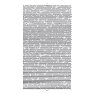 Abbildung von GARDINIA Plissee zum Klemmen, Blickdichtes Faltrollo, Alle Montage Teile inklusive, verspannt mit Zwei Bedienschienen, Japandi Ginkgo Oesyter Mushroom, Grau/Weiß, 40 x 130 cm