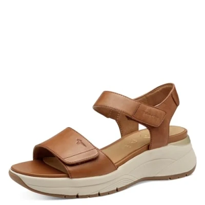 Abbildung von Tamaris Comfort Damen Sandalen flach aus Leder mit Klettverschluss, Braun (Nut), 38 EU