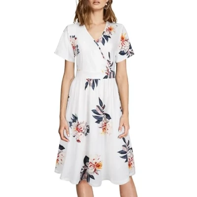Abbildung von TANTOMI Cocktailkleid Sommerkleid Damen V Ausschnitt Wickelkleid Damen,Blumenmuster Kleider Perfekt für Cocktailpartys, Feste und den Alltag