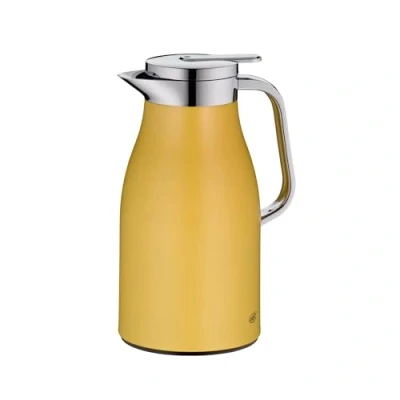 Abbildung von alfi SKYLINE 1,0l, spicy mustard mat, Edelstahl Isolierkanne mit hygienischem Hartglaseinsatz, Drehverschluss bequemer Drucktaste, ergonomischer Griff, einer Hand, ideal als Kaffeekanne
