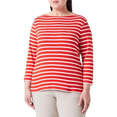 Abbildung von Tommy Hilfiger Curve NEW CODY SLIM Langarmshirt, Damen, Größe: 46, Breton fierce red/ecru