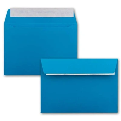 Abbildung von 50x Briefumschläge Azur Blau DIN C6 Format 11,4 x 16,2 cm Haftklebung Kuverts ohne Fenster Weihnachten, Grußkarten &amp; Einladungen Für A6 A4 Papier