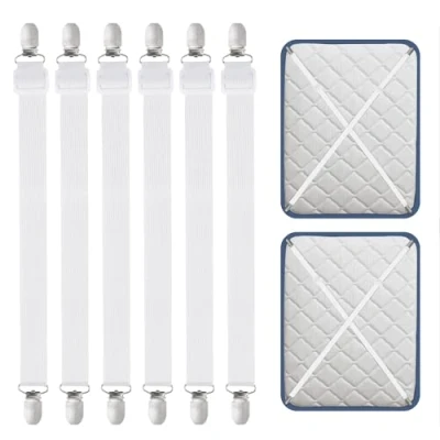 Abbildung von Carehabi Bettlakenklammern, 55250 cm verstellbare Bettlakenspanner 6 Stück, Weiße Elastische Betttuchspanner für Bettwäsche,Bettlaken, Matratze, Bügelbrett oder Sofa