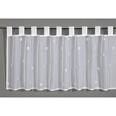 Abbildung von GARDINIA Bistro Gardine mit verdeckten Schlaufen, Transparent, Lichtdurchlässig, Scheibengardine, Voile Streublumen Stickerei, 140 x 48 cm, Weiß