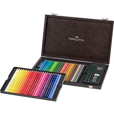 Abbildung von FABER CASTELL 110006 Farbstift Polychromos, 48 teiliger Holzkoffer mit Zubehör, wasserfest, bruchsicher, für Profis und Hobbykünstler