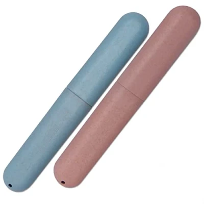 Abbildung von Dental Aesthetics Eco Weizenstroh Zahnbürstenetui, 2 Stück, blau/pink, Zahnbürstenetui
