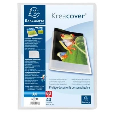 Abbildung von Exacompta Ref. 5748E Packung mit 5 Klarsichthüllen von Kreacover Chromaline 40 Hüllen aus glattem Kristall 80 Seiten für A4 Maße: 24 x 32 cm Deckel halbfestem Polypropylen Farbe