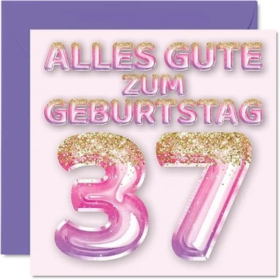 Abbildung von Stuff4 37. Geburtstagskarte für Frauen Rosa Lila Glitzerballons Alles Gute zum Geburtstagskarten 37 Jährige Frau Tochter Schwester Tante, 145mm Siebenunddreißig Geburtstag Grußkarten