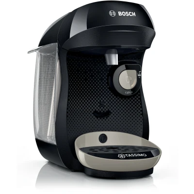 Abbildung von Bosch Tassimo happy friendly Kapselmaschine TAS109E, über 70 Getränke, geeignet für alle Tassen, Abschaltautomatik, nachhaltig, perfekt dosiert, platzsparend, 1400 W, schwarz/beige