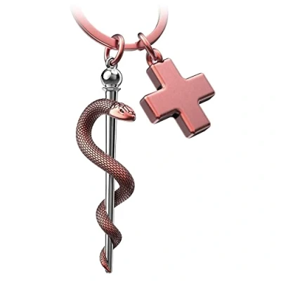 Abbildung von FABACH Äskulapstab Schlüsselanhänger mit medizinischem Kreuz Krankenschwester Geschenke Pflege Arzt Ärzte Alten Pfleger Geschenk Medizin Student