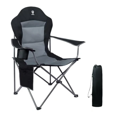 Abbildung von EVER ADVANCED Luxus Campingstuhl Faltbar 160 KG Belastbar Ultragroß mit Hochlehner Bequem Gepolster Klappstuhl Camping Garten Balkon Strand, Stuhl Sessel Gartenstuhl Anglerstuhl