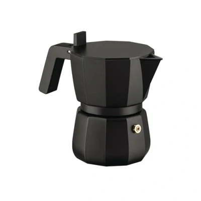Abbildung von Alessi Moka DC06/3 B Design Espressokocher aus Gußaluminium, Griff und Knopf PA, Schwarz, 3 Tassen