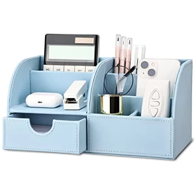 Abbildung von KINGFOM Büro Schreibtisch Organizer Ordnungssystem Tisch PU Leder Stiftehalter Stiftebox Stifteköcher Multifunktionale Bürobedarf