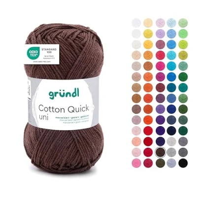 Abbildung von Gründl Wolle Cotton Quick uni dünne zum Häkeln Strickgarn Häkelgarn Glänzend und hautfreundlich 100 % Baumwolle 1 Knäuel 50 g / 125 m Nadelstärke 3 4 Schokolade