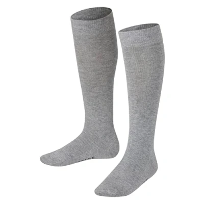 Abbildung von FALKE Unisex Kinder Kniestrümpfe Family K KH nachhaltige biologische Baumwolle lang einfarbig 1 Paar, Grau (Light Grey 3400) neu umweltfreundlich, 23 26