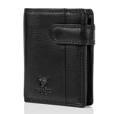 Abbildung von MATADOR Leder Herren Geldbörse Klein TÜV geprüfter RFID &amp; NFC Schutz Portemonnaie Slim Wallet Brieftasche Schwarz