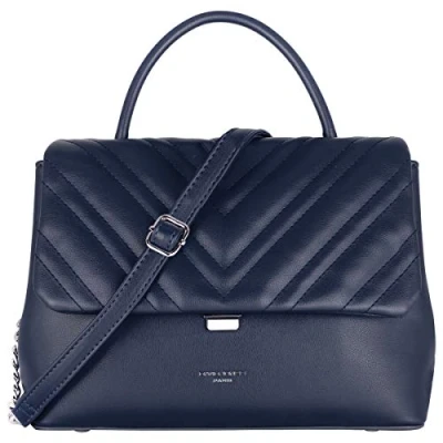 Abbildung von David Jones Damen Umhängetasche Frau Handtasche Gesteppte PU Leder Steppmuster Tasche Mittelgroße Schultertasche Top Griff Henkeltasche Elegante Satchel Crossbody Bag Mode Party Blau