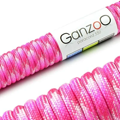 Abbildung von Ganzoo Paracord 550 Seil Candy Pink 4mm Schnur Typ 3, Nylon &amp; Polyester, ideal für Basteln von Hundeleine Halsband Armband/Camping Survival und Outdoor 30 Meter Allzweckseil 7 Innenstränge