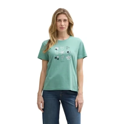 Abbildung von TOM Tailor CREW NECK Tshirt print, Damen, Größe: Medium, Bleeched green