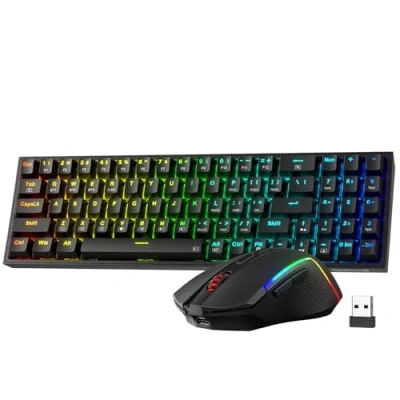 Abbildung von Redragon BS136 Gaming Tastatur und Maus Kombination, 75% K628 Tri Mode kabellose mechanische RGB 8000 DPI Paket