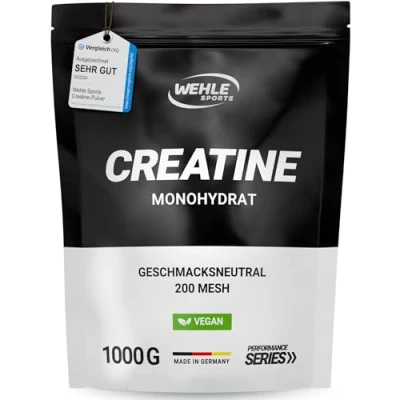 Abbildung von Creatin Monohydrat 1kg Pulver reines Kreatin mikronisierter Qualität Mesh 200 optimal hochdosiert 100% vegan Wehle Sports (1000g)