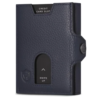 Abbildung von VON HEESEN Slim Wallet mit XL Münzfach &amp; RFID Schutz Leder Geldbörse Herren klein Mini Geldbeutel Damen Portmonee Kartenetui Echtleder Karten Portemonnaie Kreditkartenetui Blau