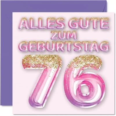 Abbildung von 76. Geburtstagskarte für Frauen Rosa Lila Glitzerballons Alles Gute zum Geburtstagskarten 76 Jährige Frau Mama Urgroßmutter Oma, 145mm Sechsundsiebzig Sechsundsiebzigster Geburtstag Grußkarten
