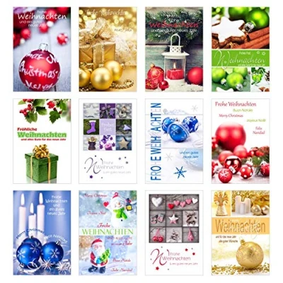 Abbildung von Edition Seidel Set 24 (2 x 12) Weihnachtskarten mit Umschlag. Weihnachten Karte (Doppelkarten/Klappkarten Briefumschlag). Postkarte Weihnachtspostkarte