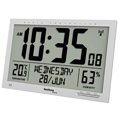 Abbildung von Technoline WS 8013 digitale, moderne Designer XL Funkwanduhr, schlanker Rahmen, Temperaturanzeige, JUMBO LCD Display, 37 cm x 27 cm, silber