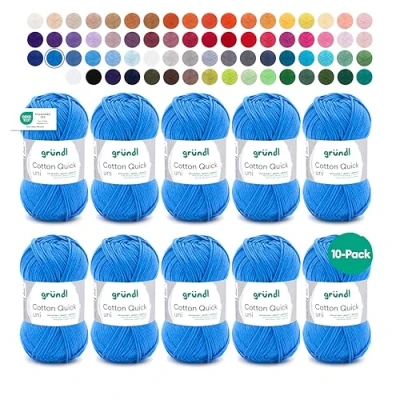 Abbildung von Gründl Cotton Quick Uni, Vorteilspack 10 Knäuel à 50 g (strapazierfähige Wolle, pflegeleichtes waschbares Garn aus 100 % Baumwolle, / 125 m, Nadelstärke: 3 4, x g), Mittelblau