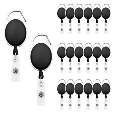 Abbildung von Fushing 20 Ausweisjojo,Einziehbarer Ausweishalter mit Vinyl Strap,Strapazierfähiger Karabiner für ID Badge Holder &amp; Kartenhalter（Schwarz）