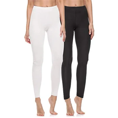 Abbildung von Merry Style 2er Pack Leggings Damen Baumwolle für das ganze Jahr Bequeme Blickdicht Ideal Yoga Sport Gym und Freizeit MS10 198 (Schwarz/Weiß, L)