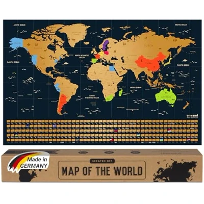 Abbildung von envami® Weltkarte zum Rubbeln I Gold Made in Germany Englisch 68 x 43 cm Landkarte Freirubbeln Rubbelweltkarte Freikratzen Scratch Off Map