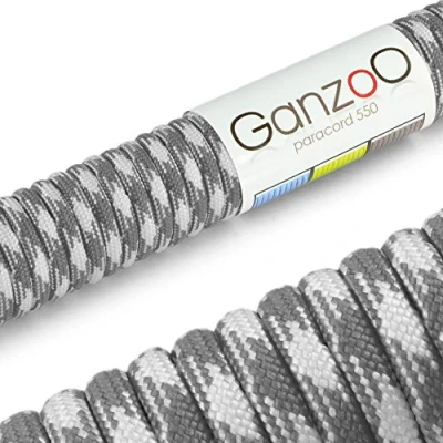 Abbildung von Ganzoo Paracord 550 Seil 4mm Outdoor Schnur / 30 Meter/Typ 3 Nylon &amp; Polyester/ 7 Innenstränge/Allzweckseil für Hundehalsband/Hundeleine Knüpfen/Camping Survival/Grau Weiß
