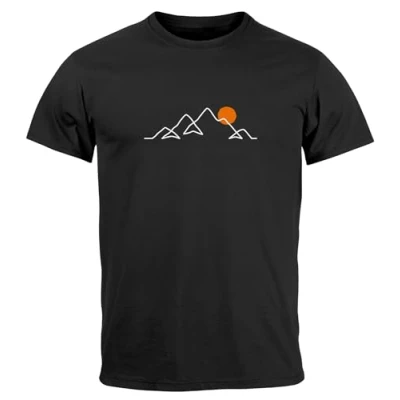 Abbildung von Neverless® Herren T Shirt Frontprint Line Art Berge Wandern Natur Outdoor Fashion Streetstyle schwarz 3XL