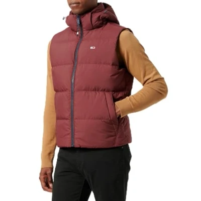 Abbildung von Tommy Jeans Herren Weste Essential Down Vest mit Kapuze, Rot (Deep Rouge), L