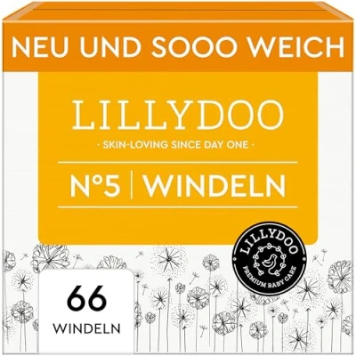 Abbildung von LILLYDOO hautfreundliche Baby Windeln Größe 5 (11 16 kg), Halbmonatsbox (66 Stück), Sicherer Auslaufschutz, Weich, Ohne Parfüme &amp; Lotionen für empfindliche Haut, Dermatologisch getestet