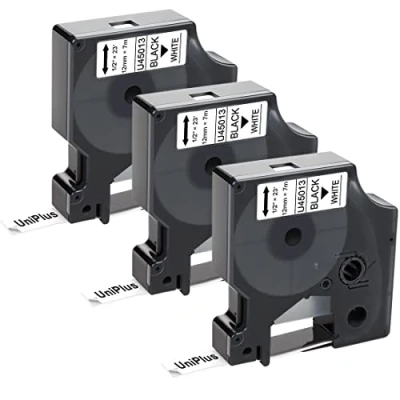 Abbildung von UniPlus Schriftband Ersatz Kompatibel für Dymo D1 12mm 45013 S0720530 Schwarz auf Weiß LabelManager 160 280 210D 360D 420P 500TS LabelPoint 150 100 250 LabelWriter 450 Duo