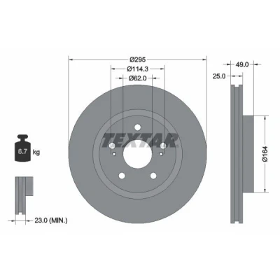 Abbildung von TEXTAR PRO 92156503 Bremsscheibe 295 25 05/07 114,3 innenbelüftet beschichtet ohne Radbefestigungsbolzen, Radnabe SUZUKI: Grand Vitara 2 SUV