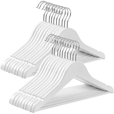 Abbildung von SONGMICS Kinderkleiderbügel, 20er Set Kleiderbügel Kinder, 35 cm Lange Bügel aus Holz, Massivholz, mit rutschfestem Hosensteg und Einkerbungen, Haken um 360 drehbar, Weiß CRW06W 20
