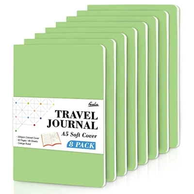 Abbildung von feela Notizbuch A5 Softcover, 8 Stück liniert, Notizheft mit 92 Seiten, 14x21cm, Notizblock Set gut für Büro und Schule zum Zeichen, Schreiben, Student College, Din A5, hellgrün