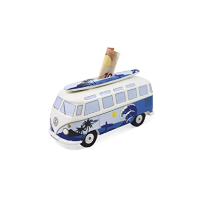 Abbildung von BRISA VW Collection Volkswagen Spar Büchse Schwein Dose mit Surfbrett im T1 Bulli Bus Samba Design (Surf/Blau)
