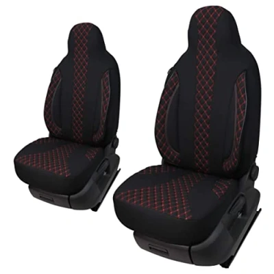 Abbildung von Maß Sitzbezüge Schonbezüge Pilotsitze Fahrer &amp; Beifahrer Set kompatibel mit Wohnmobil FIAT Ducato, Pössl, Knaus, Adria, Carthago, Pilote Laika WPL402 Schwarz/Rote Naht