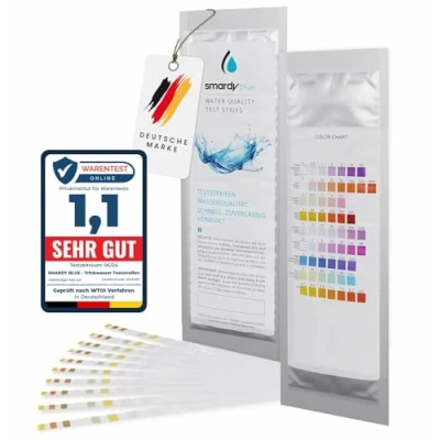 Abbildung von smardy Wasser Teststreifen 9in1 Trinkwassertest Chlor Alkalinität pH Wasserteststreifen 9 Indikatoren Test Wasserqualität Wassertest für Trinkwasser Aquarium Pool