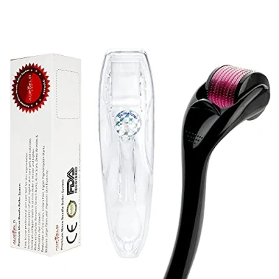 Abbildung von Aufgeld Titan Mikronadel 1.0mm Dermaroller, Hautpflege für das Gesicht, gegen Gesichtsfalten, Haarausfall, Dehnungsstreifen, Haarnachwuchs, Mikronadeln Dermaroller Kit mit Etui