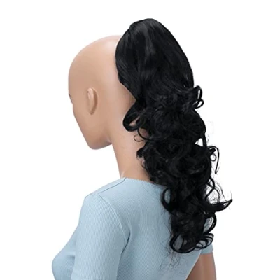 Abbildung von CAISHA 40cm Haarzopf Lily Haarteil mit Butterflyklammer Pferdeschwanz Haarverlängerung Voluminös Gewellt Schwarz H201